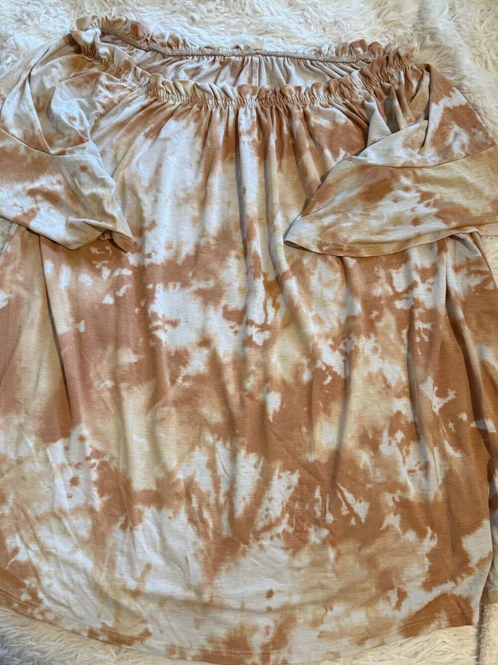 Emerald Off-the-Shoulder Top Size S Brown Tie-Dye Bohemian Blouse oversized
